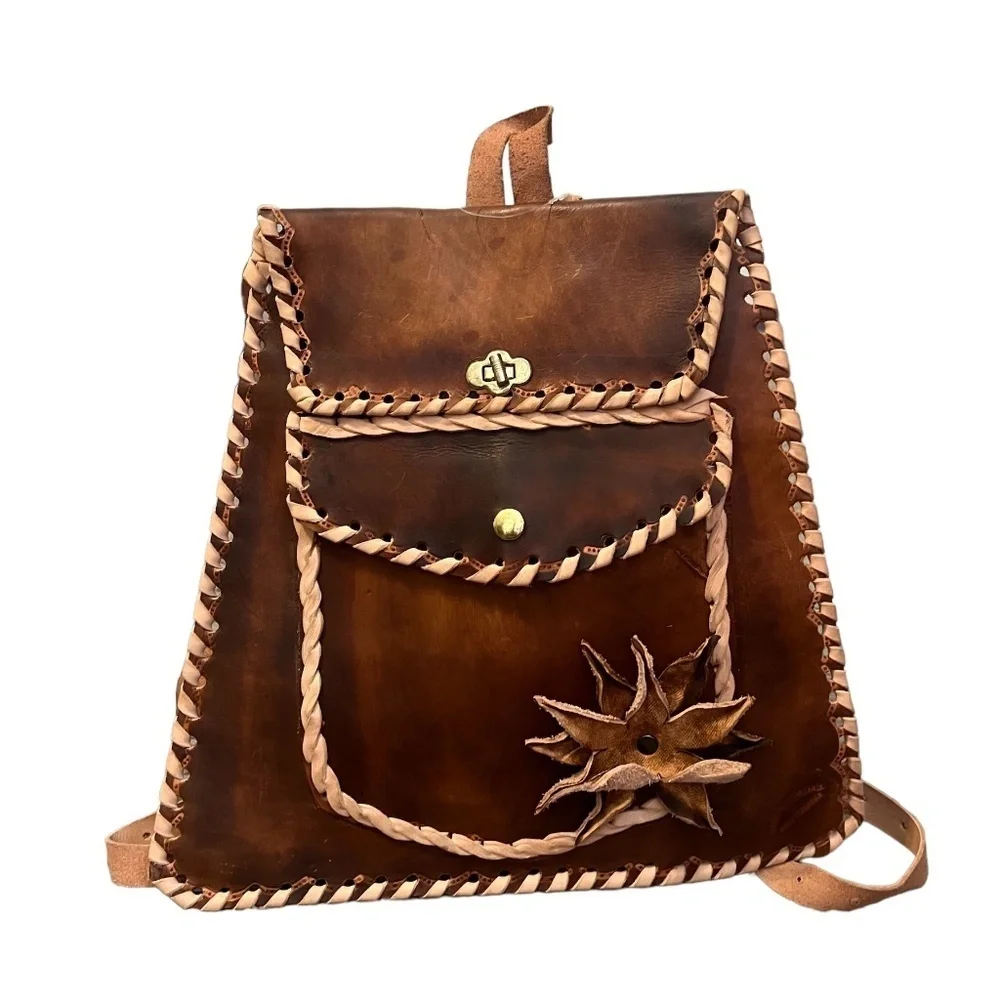 NWOT ONE OF A KIND LEATHER BACKPACK, BAG BROWN‎ AND TAN